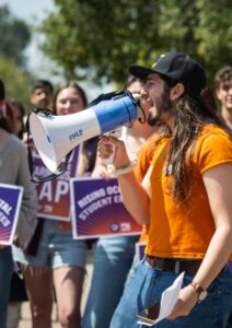 Student workers and their supporters at Occidental College as they launch a union campaign to join SEIU Local 721 in 2024.